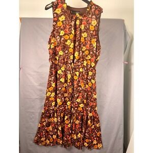 CHETTA B Brown Floral Sleeveless Tiered Midi Dress Plus Size 20W